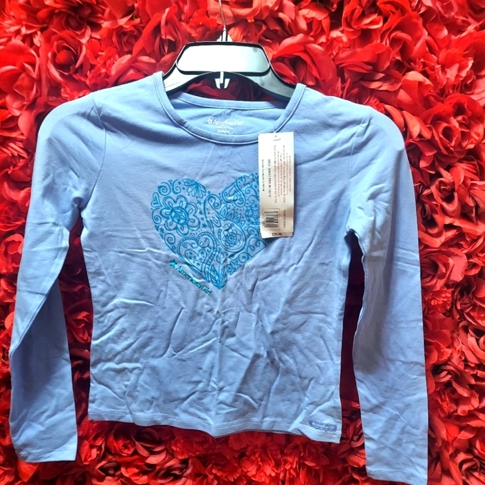 Girls NWT American Girl Size 10/12 Long Sleeve Tee with Heart Detail